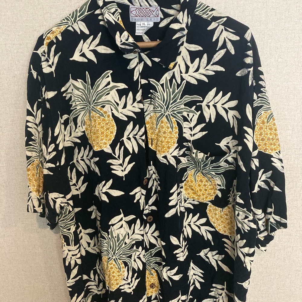 Black and Yellow Casual Button Down Shirt Tropical Print mens XL  Back East